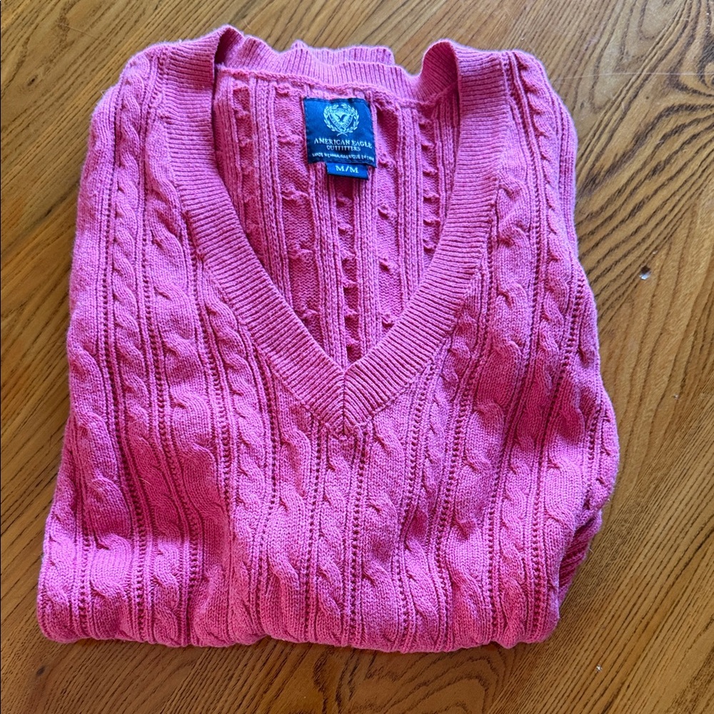 American Eagle V-Neck Sweater in Pink